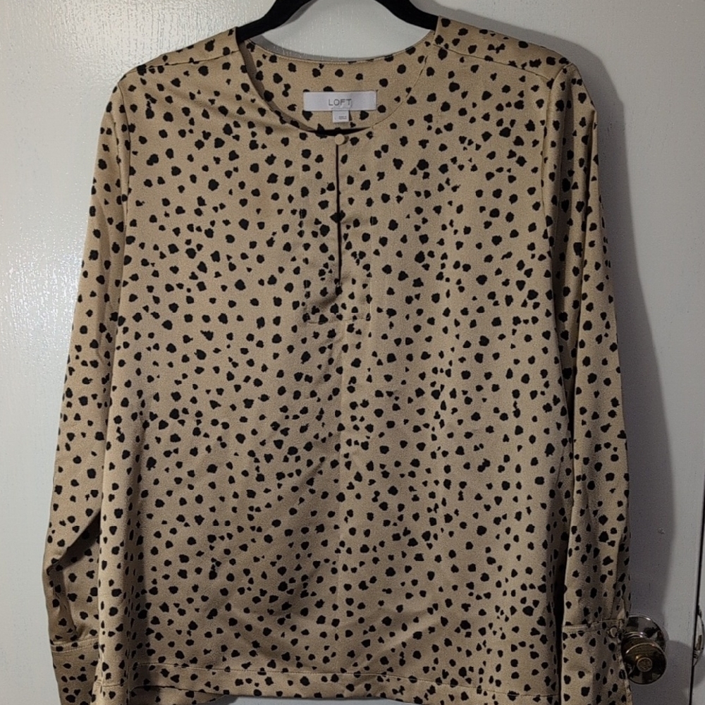 LOFT Beige and Black Spotted Top